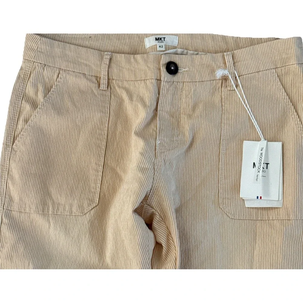 MKT‎ Studio Pinstripe Pants Size 10 US NWT Pale Yellow White Lightweight